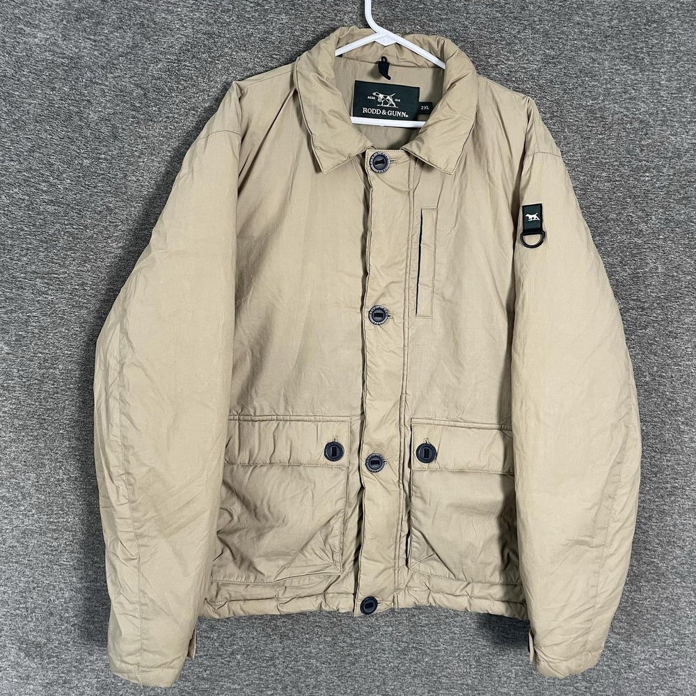 Rodd & Gunn Jacket Mens 2XL Beige Waxed Cotton Puffer Quilted Millerain